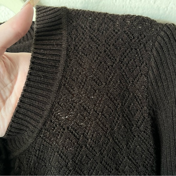 Vintage Y2K 2000s 90s chocolate brown knit cropped button up sweater top - Picture 3 of 5
